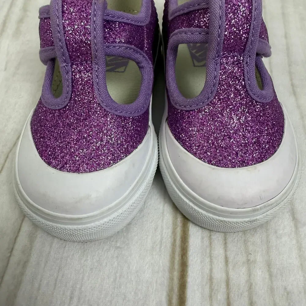 Vans Kids Purple Glitter Leena T Strap‎ Velcro Sneakers 4C
